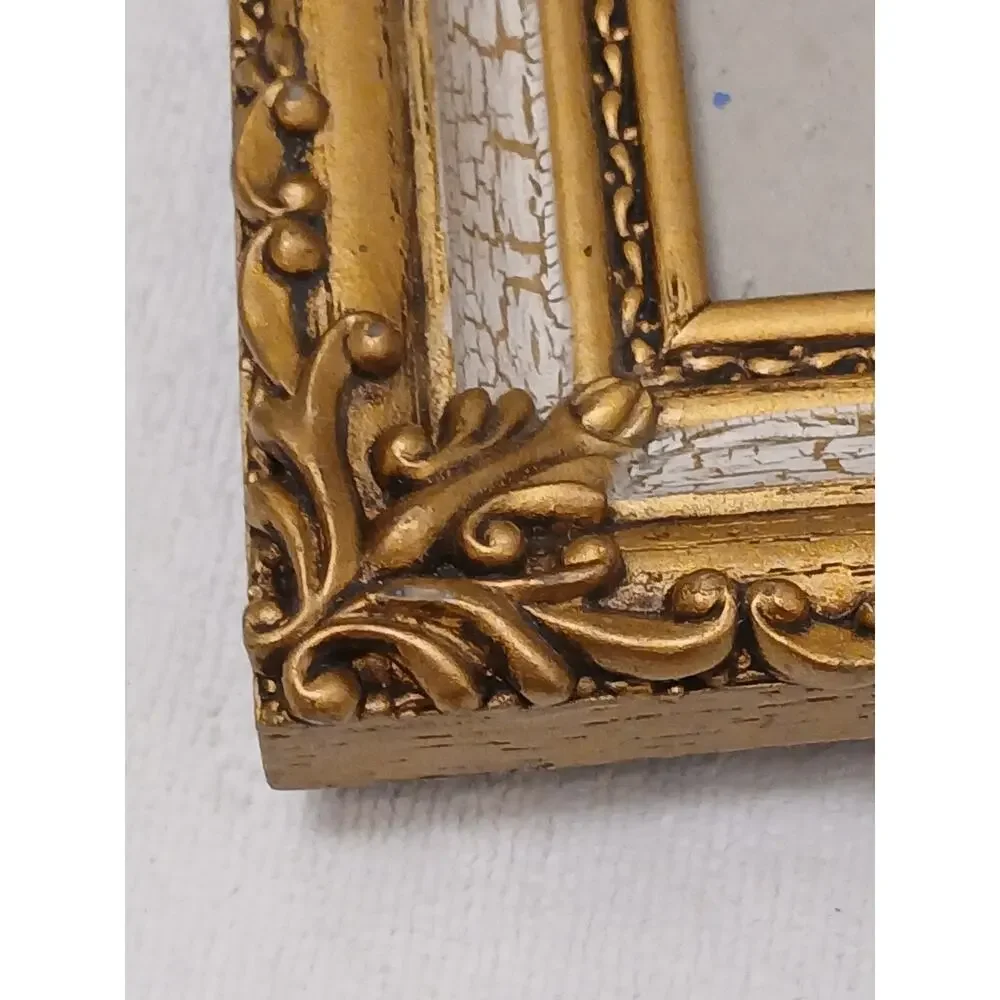 Ornate Mediterranean Wood Glass 9.5x7.5 Picture Frame Carved Gold Beige Italian‎